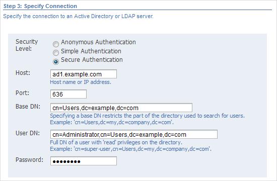 of the directory. If the directory uses a non standard port, change the port number.