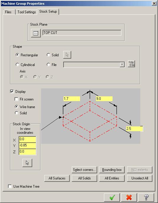 Shift click rectangle B. Machine Type and Stock Setup. Step 1. If necessary, display Toolpaths Manager. On Surface and solid Fig. 1 the View tab click (Alt-O). Step 2.