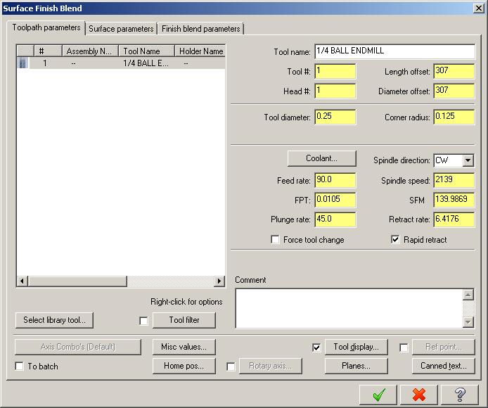 Step 6. Back in Toolpath parameters of Surface Finish Blend dialog box, Fig. 15.
