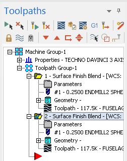 H. Copy Toolpath. Step 1. Copy Blend toolpath in the Toolpaths Manager. To copy, click to select toolpath, Fig. 28. Then, use Ctrl-C and Ctrl-V, Fig. 29. I.