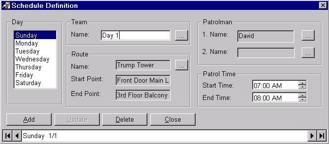 Schedule Definition PATROL MANAGER PRO includes a Schedule Definition function to set a specified route and time for each patrol and patrol guard.