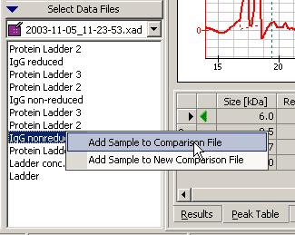 5 You can now add further samples from any of the open.xad files to the comparison file.