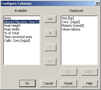 2 Move any desired column headers from the Available list to the Displayed list.