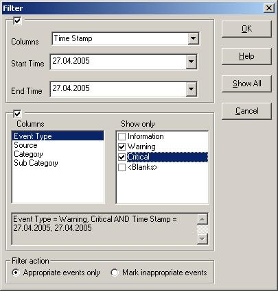 To remove the filter from a log book table: In the Log Book toolbar, click Reset.