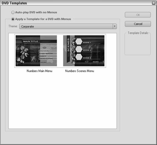 Chapter 1 Premiere Pro Quick Start 25 If you don t click a DVD Template thumbnail in the DVD Templates dialog box, the OK button does not activate.