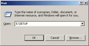 ... In Run dialog box, type in A:\SETUP (for Driver Disk) or E:\SETUP (for Driver CD) as shown below: E:\
