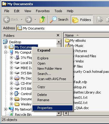 S2.2. Changing folder location in Windows XP & Vista In Windows XP, there may be several users defined in