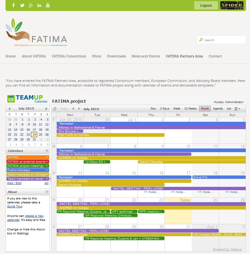 Figure 3: FATIMA Partners Area with TeamUp calendar 3 Dissemination material In this section of the deliverable D6.