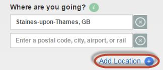 How do I add additional locations to my journey? Press the Add Location link and enter a valid post code.