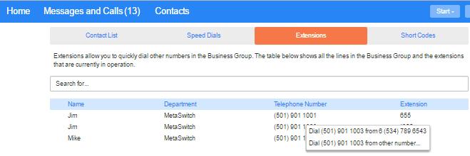 Figure 21: Contacts Extensions tab To use Click To Dial to call any of these extensions, follow these steps: 1.