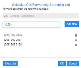 When configuring a call forwarding service, either select the number in the list that you want to use or enter a temporary number, and then click OK. 5.4.