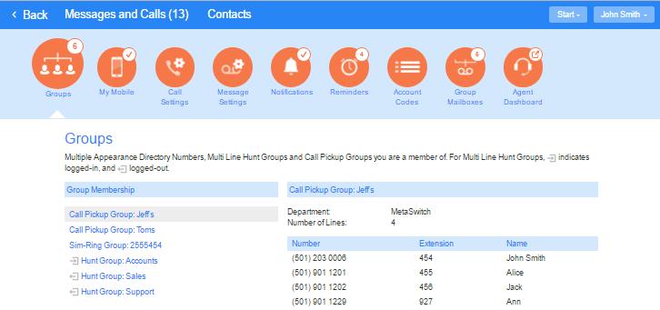 7 Groups The Groups page shows you all of the groups that your phone line is in: Figure 40: CommPortal Groups page There are a number of different types of groups: Hunt Group, also called a Multi