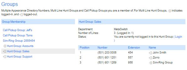 Figure 41: Groups Multi Line Hunt Groups The following information is shown on the right hand panel of the screen: What department this Hunt Group is in, if any.