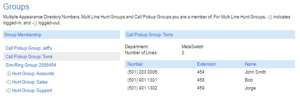 7.2 Call Pickup Groups 7.2.1 Viewing Call Pickup Groups If your phone line is in a Call Pickup Group then there will be an entry in the Group Membership section called Call Pickup Group: name.