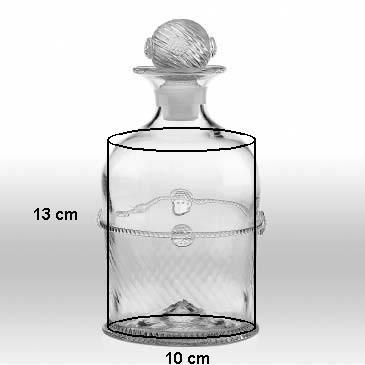 Example (15): The wine decanter below has the following dimensions. Estimate its capacity. We can visualise the decanter contained in a cuboidal box as shown in the diagram on the right.