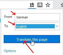 When the extension is installed you will have a new icon top right in Edge, Now open a web site in a foreign language, for example: http://www.bosch-presse.de/pressportal/de/de/contact.