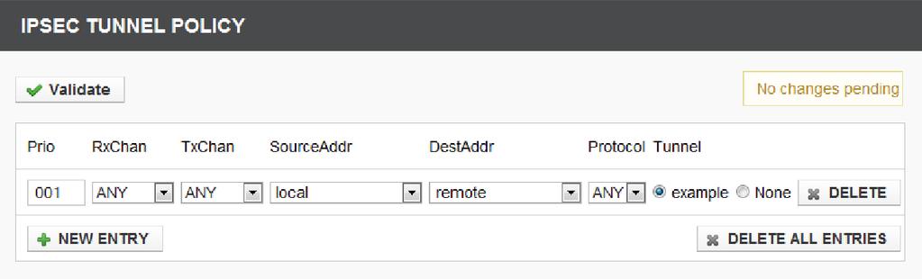 Set DestAddr to one of your target address names, assigned in Step 4 or 'ANY'. Set Tunnel to your tunnel SA name, assigned in Step 2.