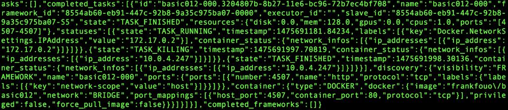 Enumerate Mesos Response: json w/ what containers