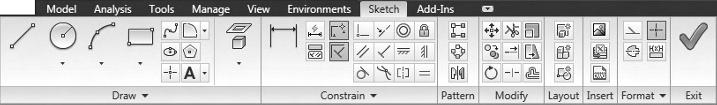 8 Chapter 1 Finding Your Way in the Inventor Interface Ribbon Appearance if you re in a hurry. Figures 1.6 1.8 show the Sketch tab in different modes. FIGURE 1.
