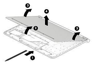 5. Remove the two Phillips PM2.0 4.7 screws (4) that secure the bottom cover to the keyboard/top cover. 6.