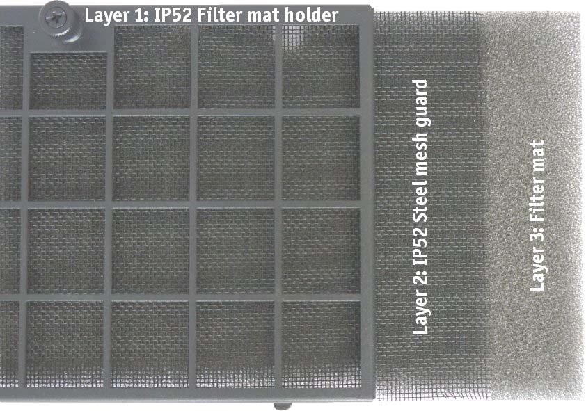 Reattach the filter mat holder to the front side of the fan slide-in module as described in the section 10.1 Cleaning the Filter Mat, step 7 and 8. Fig.