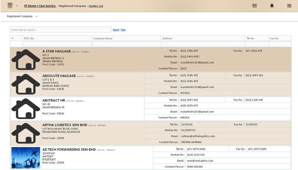 9.1.2 Shipping Agent List Shipping Agent List page will display as below: 9.1.3