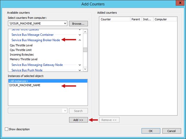 8. Select the service bus nodes that you want to monitor in the Instances of select object box. 2.