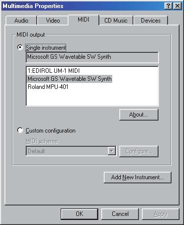 Windows 98 users 1. Open the Multimedia Properties dialog box. 1. Click the Windows Start menu, and from the menu that appears, select Settings Control Panel. 2.