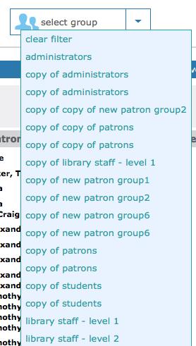 You have the following options: Transactions can be filtered by selecting the proper filter in the dropdown menu or by patron group selecting the dropdown list and select the appropriate group To