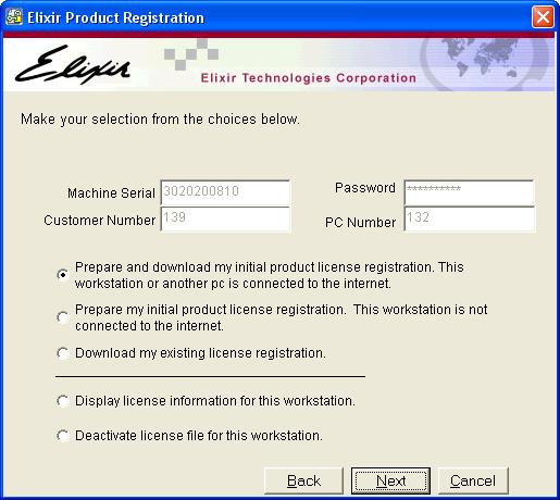 29 Type in your Password and PC Number. Elixir Technologies creates specific software registrations based on the unique combination of Customer Number, PC Number, and Password.