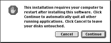 fig.os9-6e.eps 6. If a message like the following is displayed, click [Continue]. The other currently running software will exit, and installation will continue. 7.