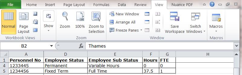 In the example above Cell B2 has been selected. Go to the View tab and choose Freeze Panes>Freeze Panes.