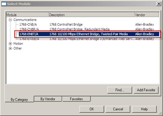 3. Select the 1768-ENBT module and click OK. 4.