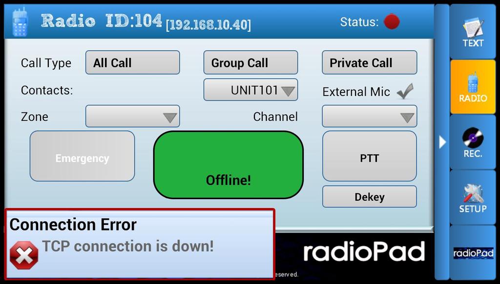 7 Working with RadioPad Once you've opened RadioPad, you will see in the bottom left corner a