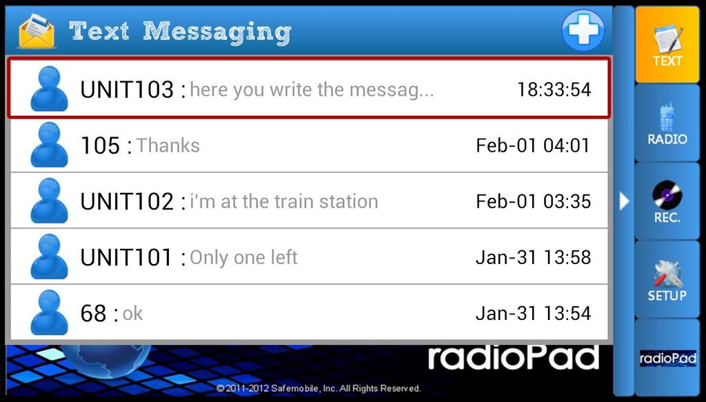The conversation will display sent messages with green icon and received messages with blue icon. 5.