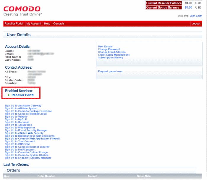 You will be taken to your Comodo Accounts Manager page.