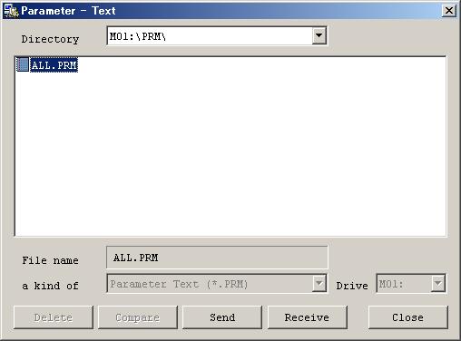 PRM" (in text format) from the list or select "PARAMET.BIN" (in binary format). 3) Press the [Receive] button.