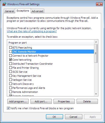 For Windows Vista 1) Open [Control Panel] and select [Security] -> [Windows Firewall]. 2) Select [Change settings].