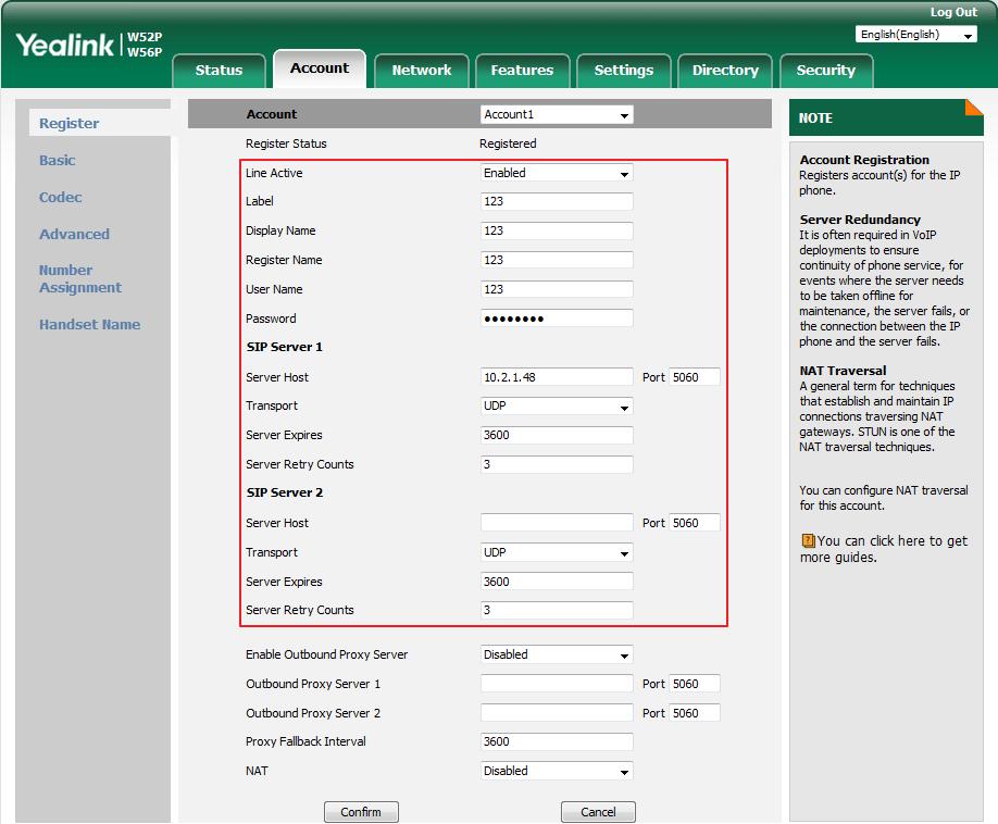 Basic Operations To register an account via web user interface: 1. Click on Account->Register. 2. Select the desired account from the pull-down list of Account. 3.