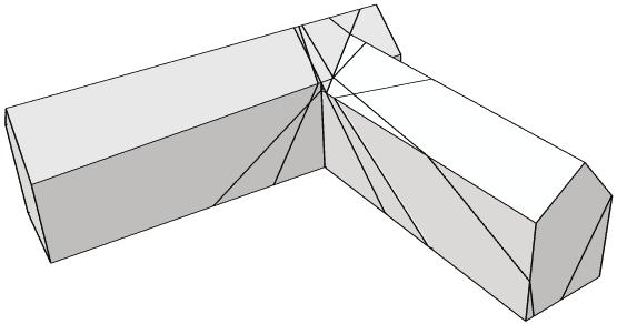 1, the ground plan analysis results in four perpendicular planes, which subdivide the 3D space (Figure 4b). By intersection of these planes, the 3D cell shown in Figure 4c is generated.