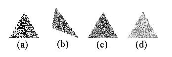 Figure 7. Warping of a noise pattern. (a) Original noise pattern (b) Warped pattern (c) Warped back pattern (d) Difference between original and warped back patterns. 3.