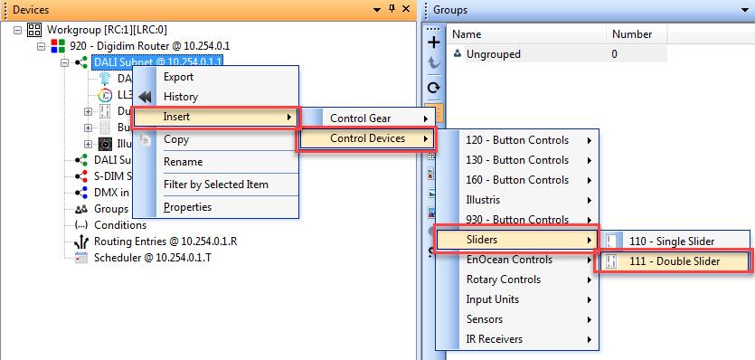 subnet b) Select: Insert > Control Devices > Sliders > 111 Double Slider