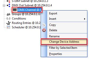 In Devices View, DMX Channel has now been assigned its new DMX address in the DMX Out