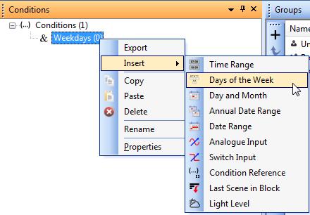 Select the conditions icon from the toolbar (or View > Conditions). d. The conditions window will open as default in the same area as the Devices View. e. Create the condition: four steps i.
