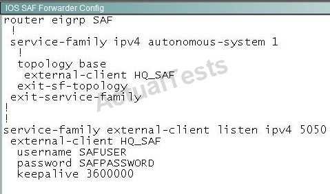 The exhibit shows a SAF Forwarder configuration attached to a Cisco Unified Communications Manager.
