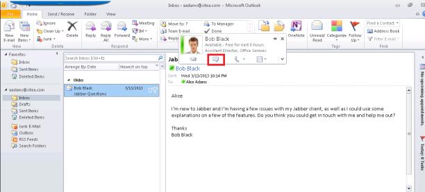 Step 48 Hover the mouse on top of Bob Black s name in the email in the preview pane. This should display Bob s information ribbon.