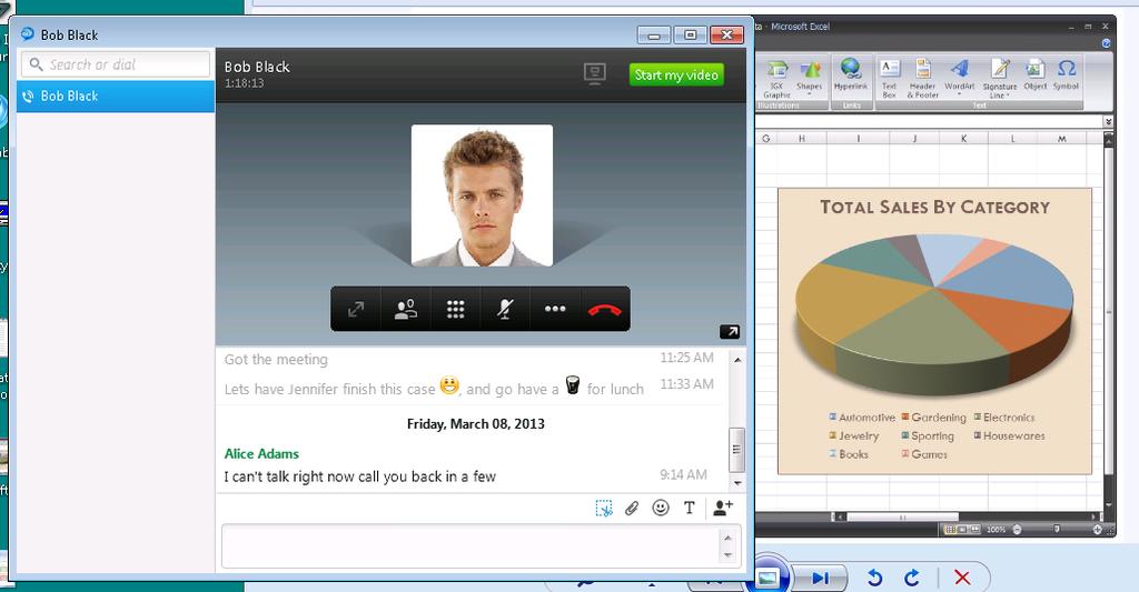 Bob asks about a Sales pie chart that he is not able to open so Alice sends it to him through the Jabber client. Screen Capture Step 113 Switch back to SiteA-WS01 (172.19.X.
