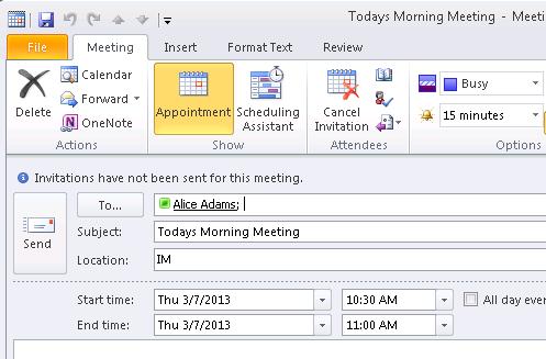Step 198 Find bar that indicates what time it is now and double click that time slot next to the time indicator to create a meeting at the