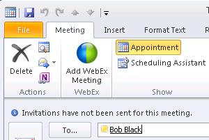 A status indicator will appear while connecting to WebEx Step 278 Click Send to finish scheduling the meeting.