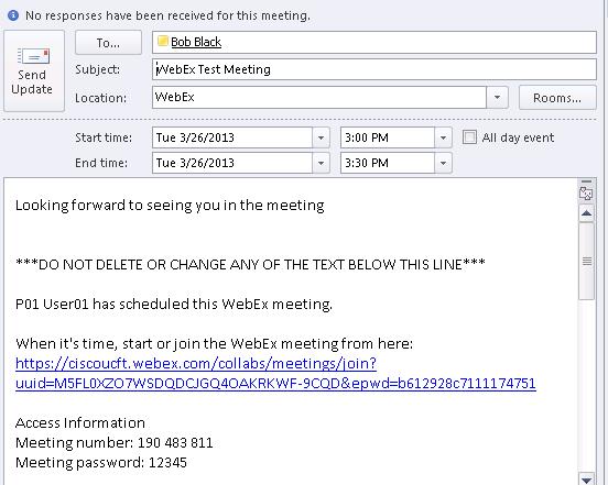 Step 280 Double click the meeting and confirm there is WebEx information imbedded in the message area of the